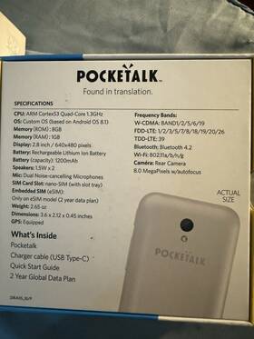 Pocketalk 549804810805 S2 Plus Global Communication 2 Years White Translator. Sealed