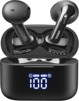 T11054 Tozo T21 Wireless Earbuds Bluetooth 5.3 In Ear Headphones Dual Mic Call Black