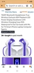 Tagry Bluetooth Headphones True Wireless In Earbuds W/ Mic Waterproof Purple. Fixed Price $25.00.