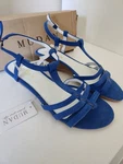 Mudan Royal Blue Suede Strappy Wedge Sandals Women's Size 9 Buckle Ankle. Fixed Price $19.99.