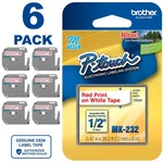 Genuine Brother MK-232 Black On Red 1/2" (12MM) P-touch Label Tape **6-PACK**. Fixed Price $87.98.
