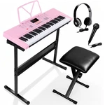 61 Portable Electronic Keyboard Piano With Stool Headphones Microphone Pink. Fixed Price $74.59.