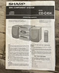 Sharp User Manual CD-C454 Mini Component System Operation Digital Audio. Fixed Price $16.99.