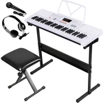 61 Portable Electronic Keyboard Piano With Stool Headphones Microphone White. Fixed Price $64.59.
