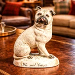 Amazing Antique Hand Painted English Pug Dog Political Satire Porcelain Figurine. Fixed Price $325.00.